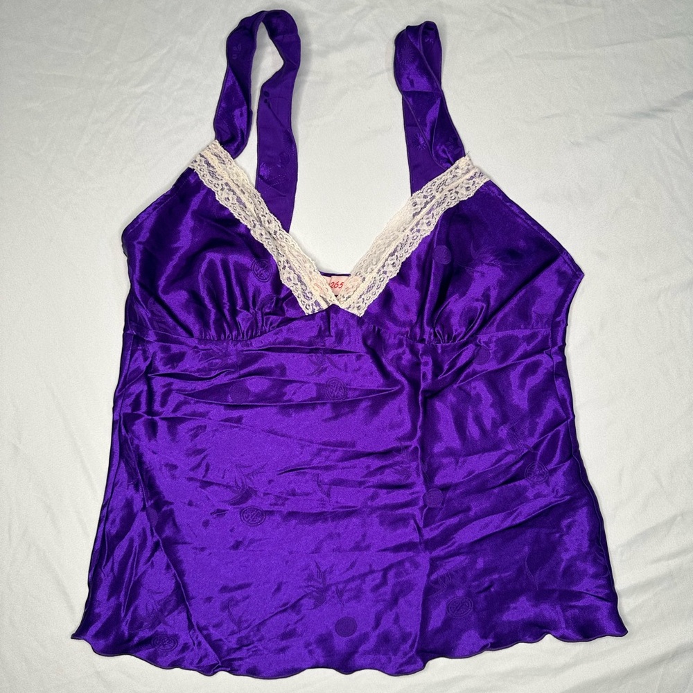 Purple Satin Camisole with Lace Trim